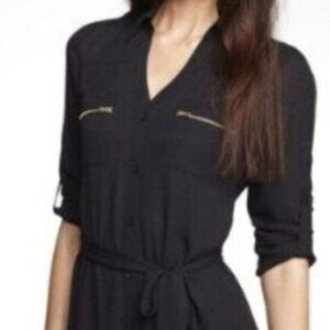 Express Black Portofino Shirt Long Sleeve Gold Details Mini Dress Size XS‎